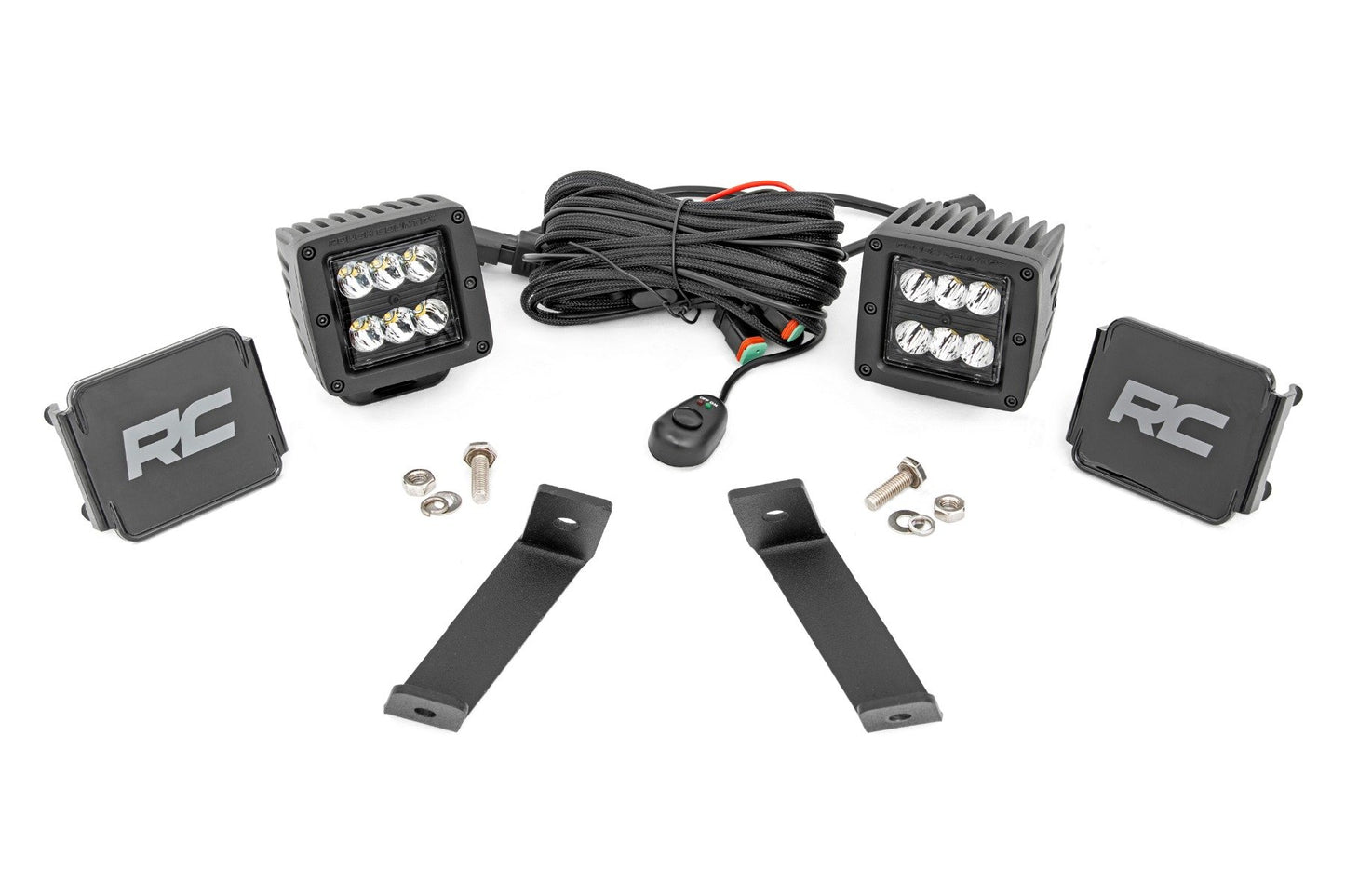 Rough Country LED Light Kit | Ditch Mount | 2" Black Pair | Spot | Jeep Cherokee KL (14-21)