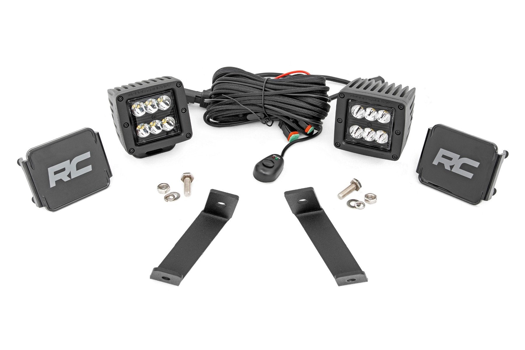 Rough Country LED Light Kit | Ditch Mount | 2" Black Pair | Spot | Jeep Cherokee KL (14-21)