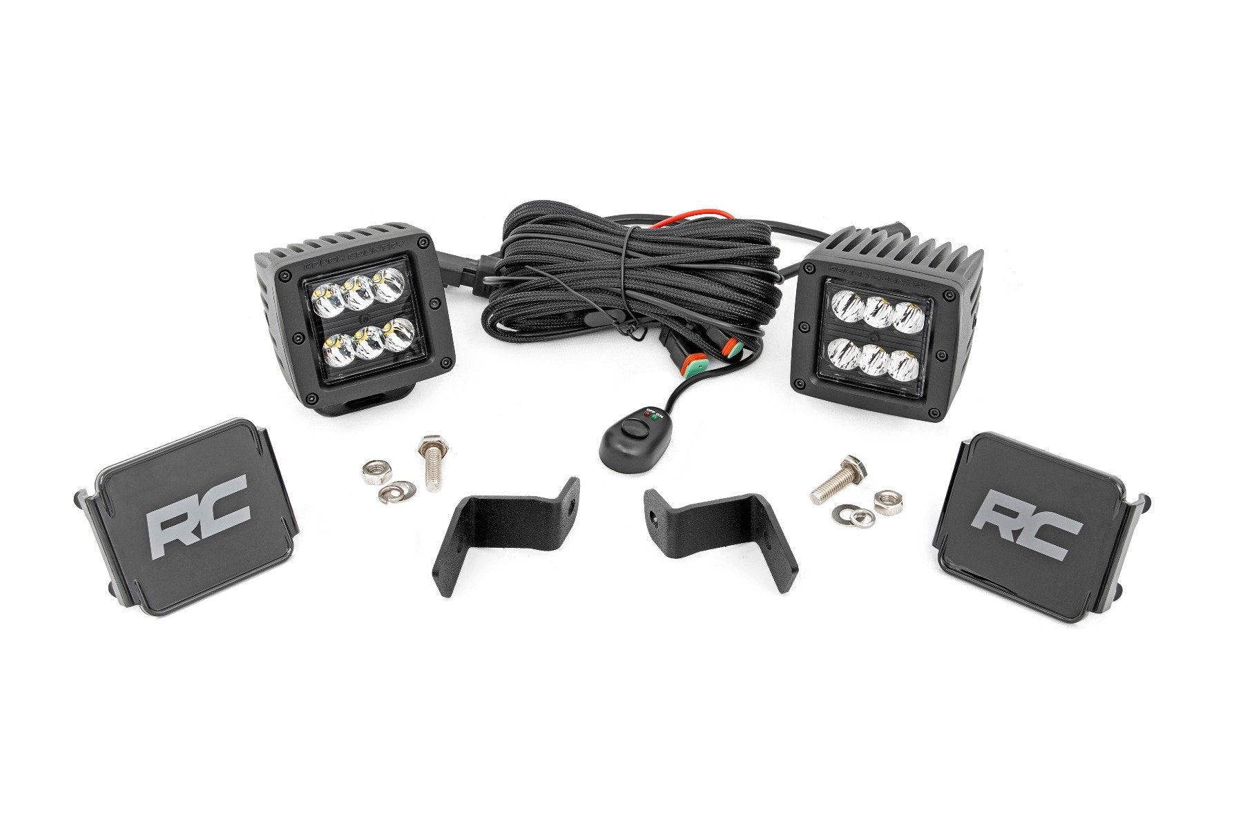 Rough Country LED Light Kit | Ditch Mount | 2" Black Pair | Spot | Ford F-150 (15-25)/F-150 Lightning (22-25)