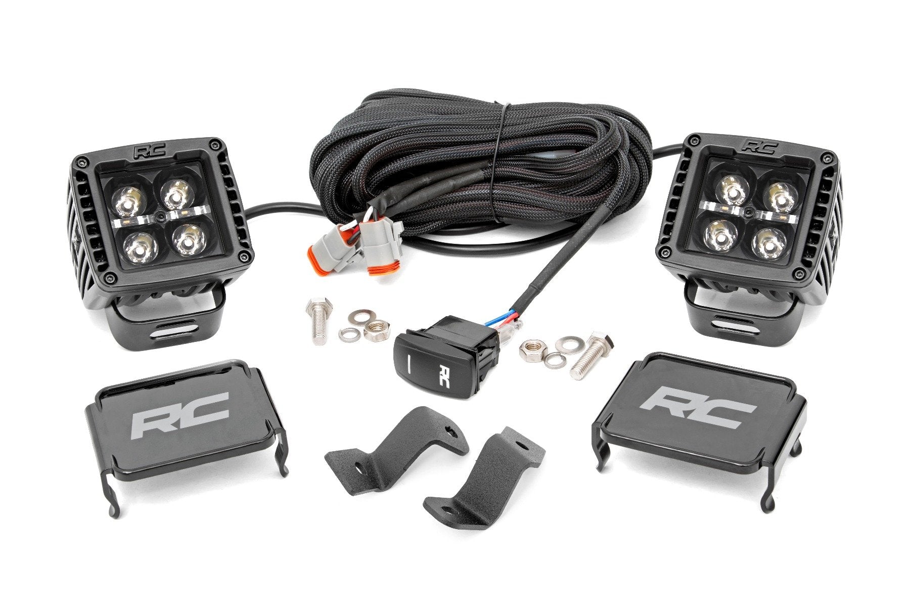 Rough Country LED Light Kit | Ditch | 2" Black Pair | Amber DRL | Ford F-150 (15-25)/F-150 Lightning (22-25)