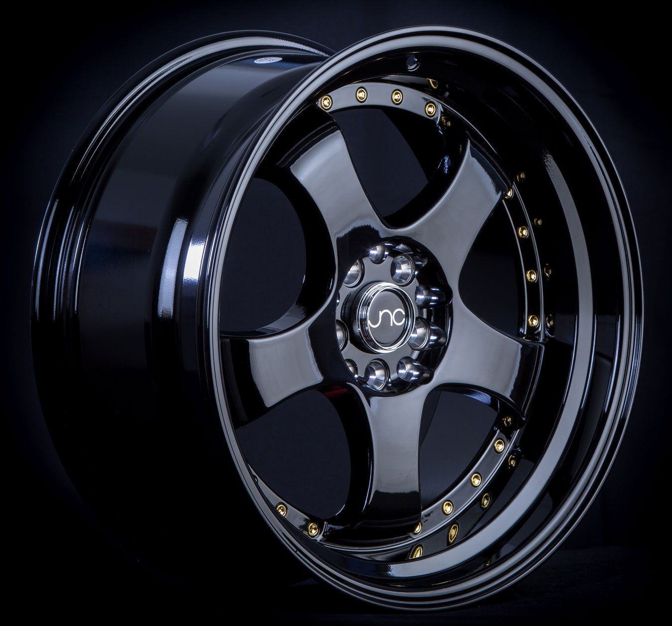 JNC017 Gloss Black with Gold Rivets