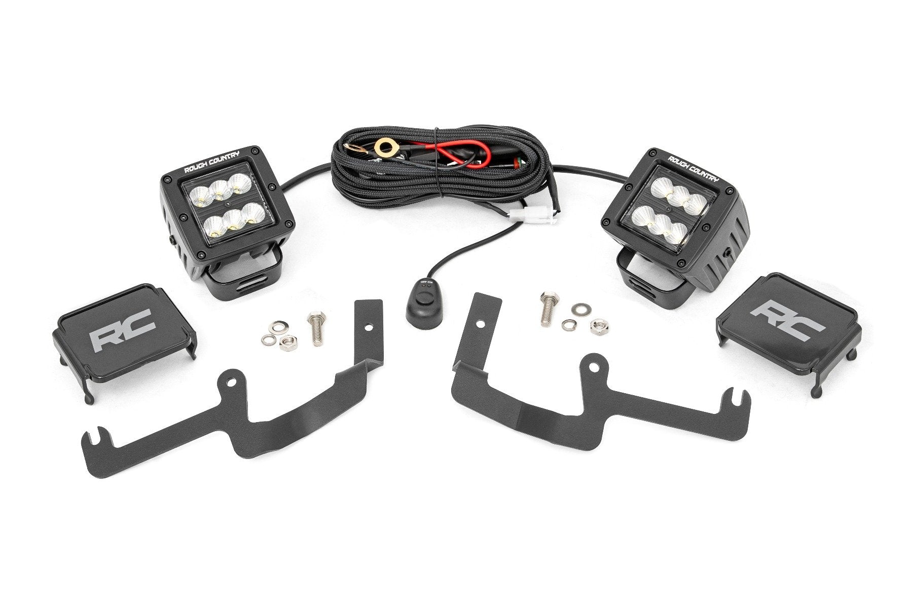Rough Country LED Light Kit | Ditch Mount | 2" Black Pair | Flood | Chevy Silverado 1500 (19-26)