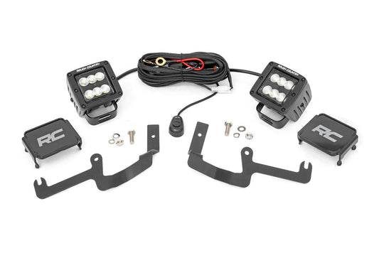 Rough Country LED Light Kit | Ditch Mount | 2" Black Pair | Flood | Chevy Silverado 1500 (19-26)