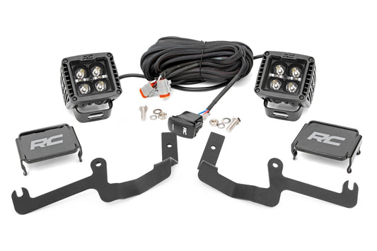 Rough Country LED Light Kit | Ditch Mount | 2" Black Pair | White DRL | Chevy Silverado 1500 (19-26)