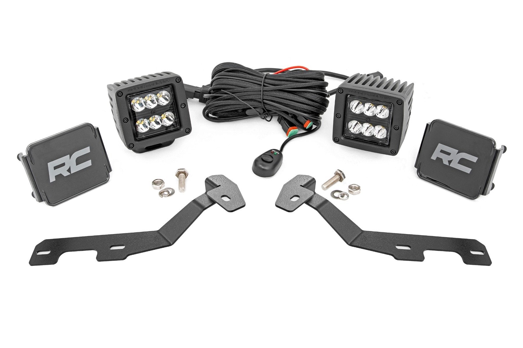 Rough Country LED Light Kit | Ditch Mount | 2" Black Pair | Spot | Ram 1500 2WD/4WD (19-26)