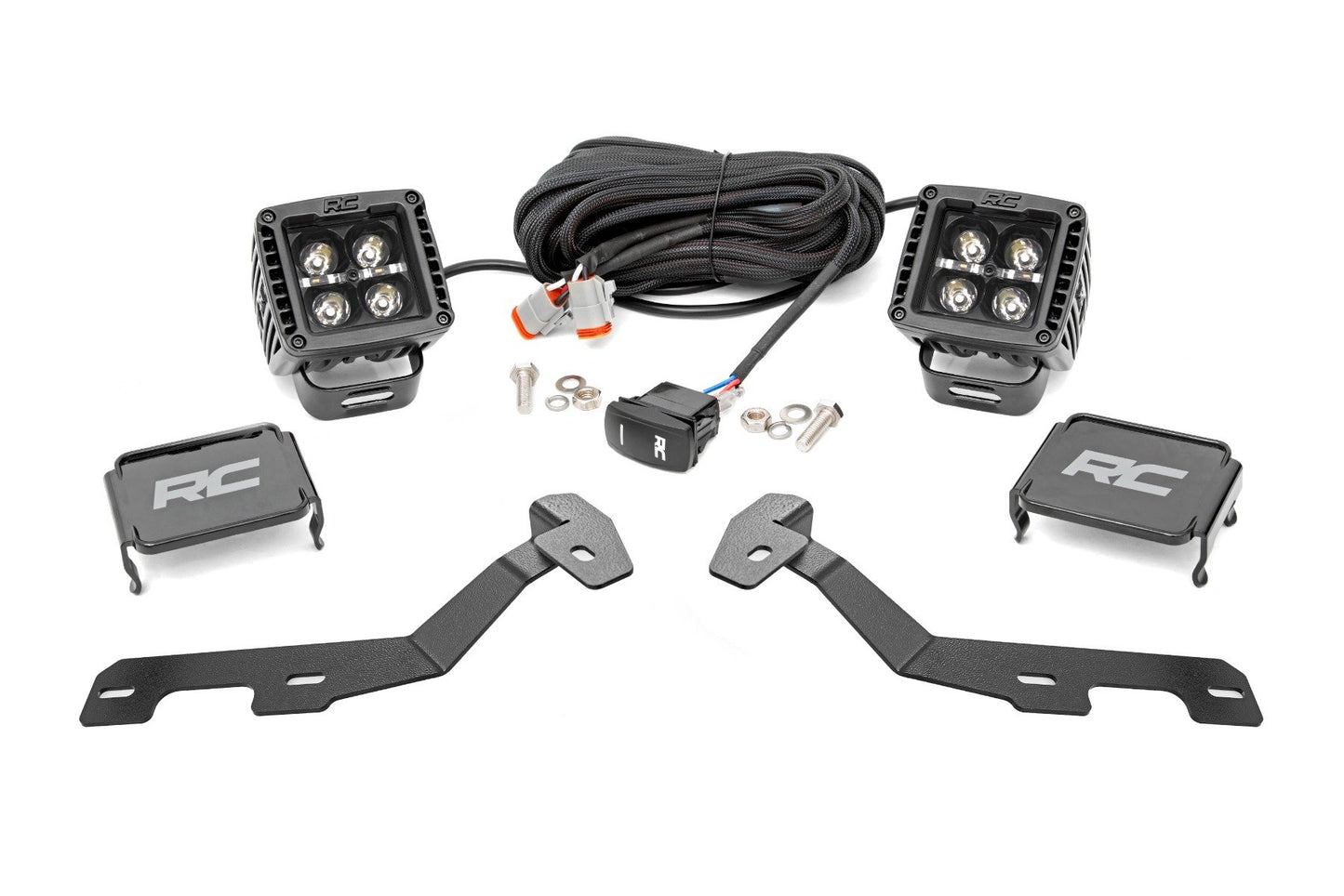 Rough Country LED Light Kit | Ditch Mount | 2" Black Pair | White DRL | Ram 1500 (19-26)
