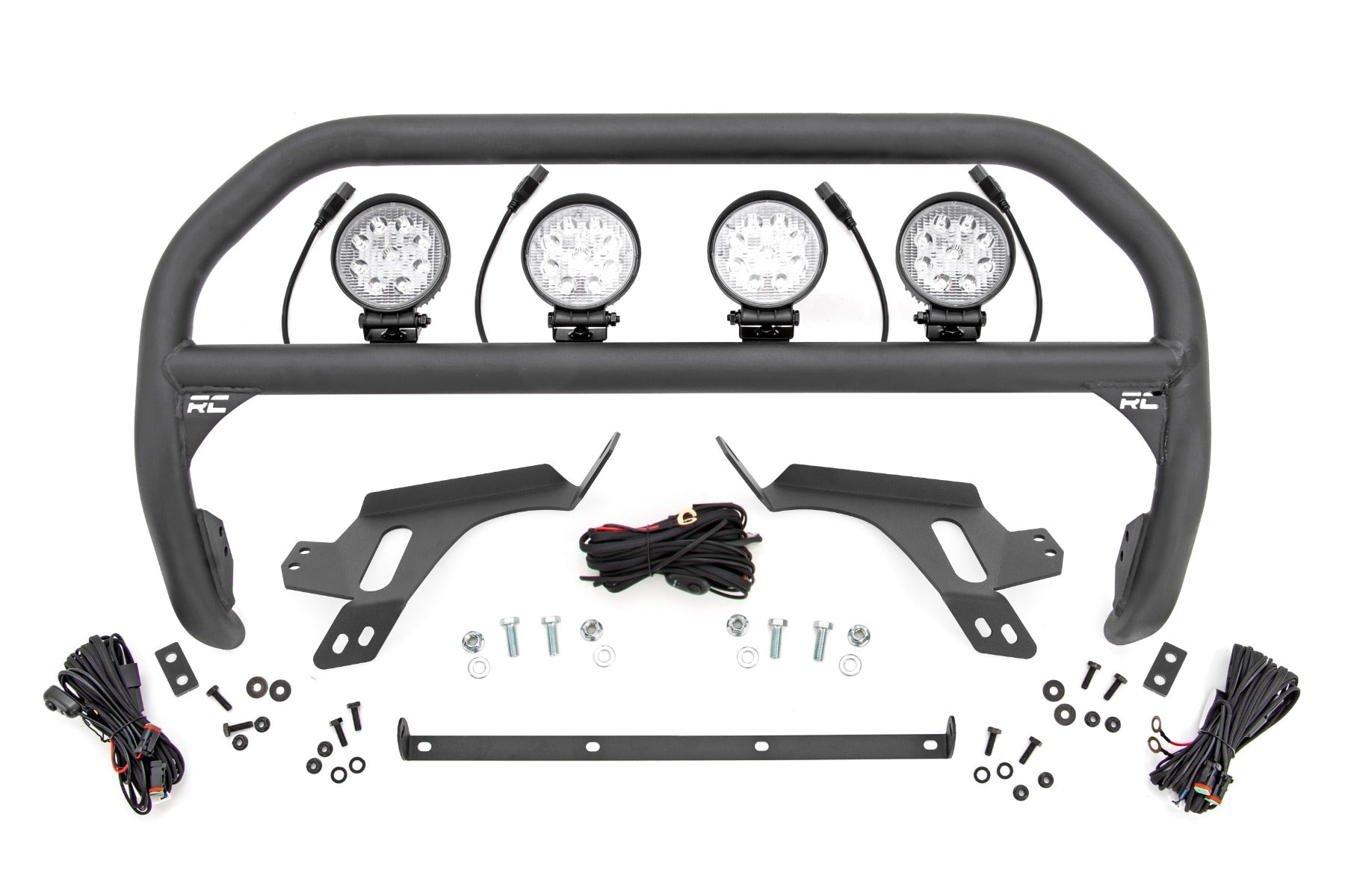 Rough Country Nudge Bar | w/ Tow Hooks | 4 Inch Round Led (x4) | Ford Bronco Sport (21-24)