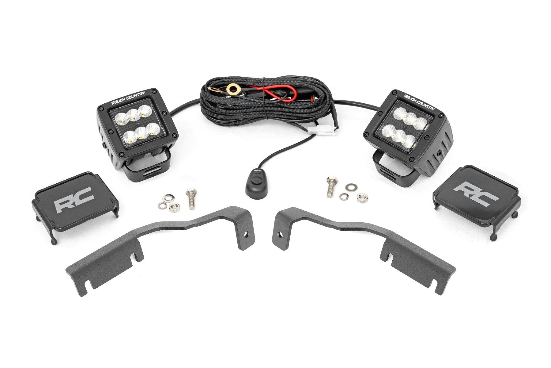 Rough Country LED Light Kit | Ditch Mount | 2" Black Pair | Flood | Nissan Frontier (22-26)