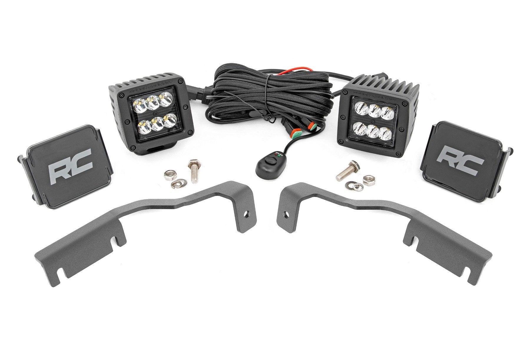 Rough Country LED Light Kit | Ditch Mount | 2" Black Pair | Spot | Nissan Frontier (22-26)