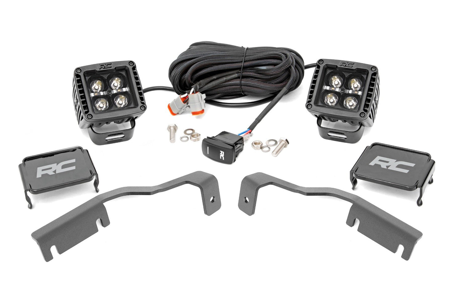 Rough Country LED Light Kit | Ditch Mount | 2" Black Pair | White DRL | Nissan Frontier (22-26)