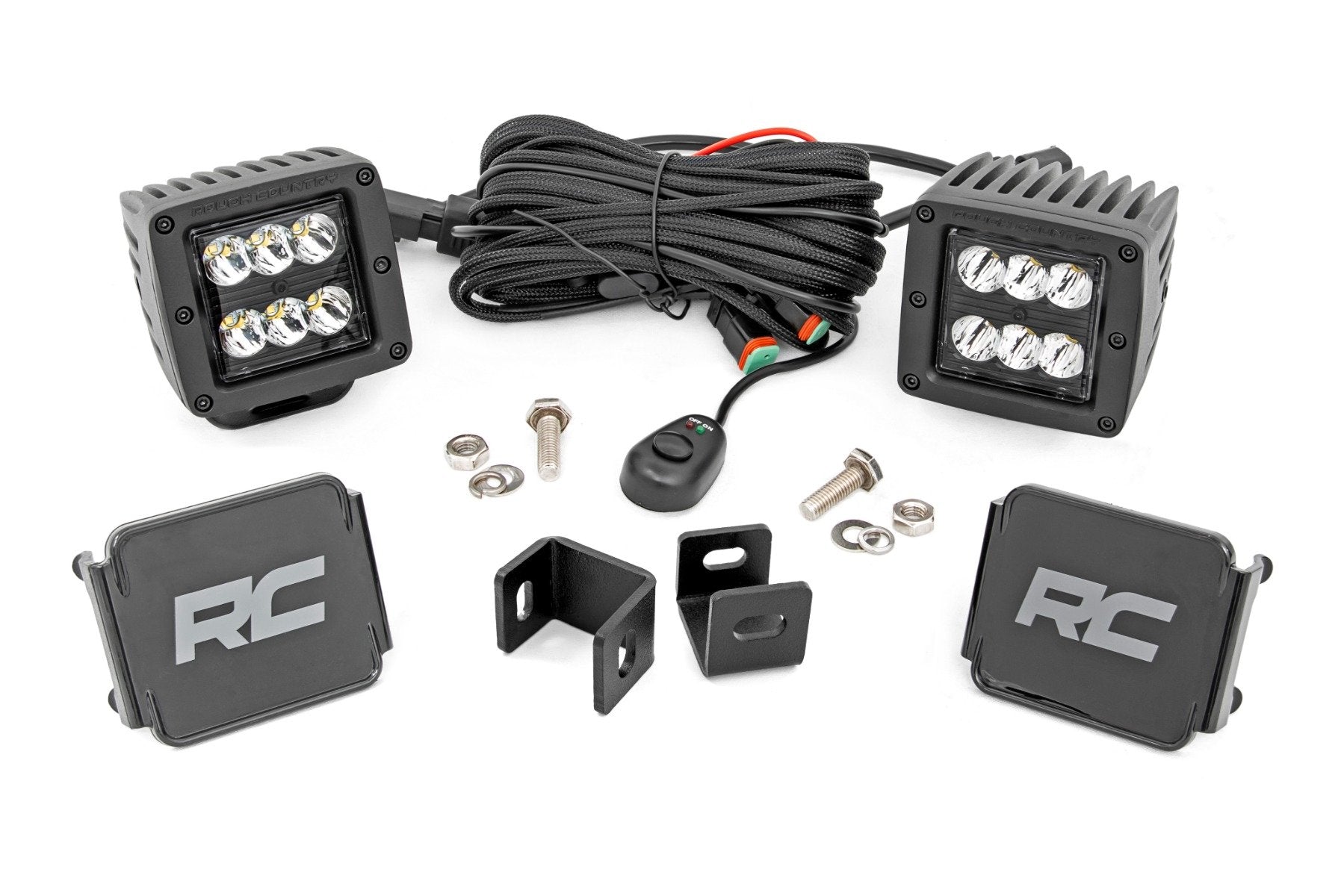 Rough Country LED Light Kit | Ditch Mount | 2" Black Pair | Spot | Toyota Tundra (22-26)