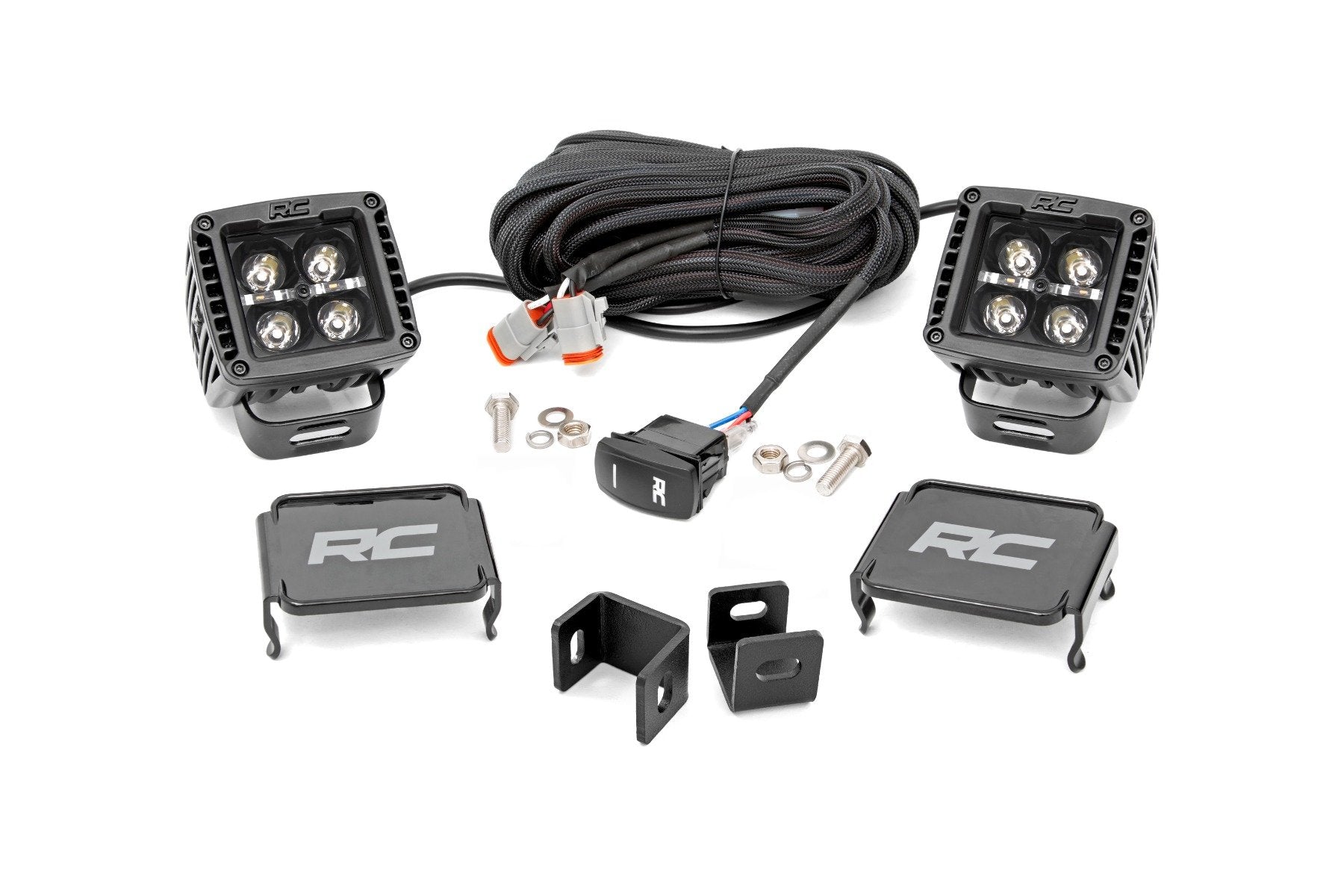 Rough Country LED Light Kit | Ditch Mount | 2" Black Pair | Amber DRL | Toyota Tundra (22-26)