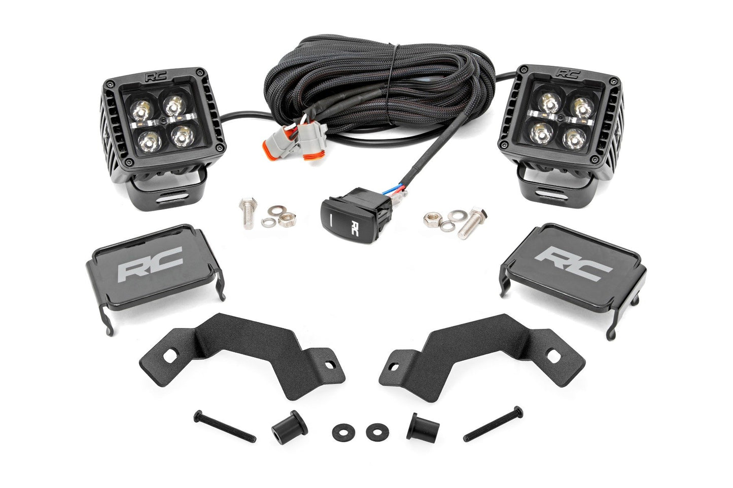 Rough Country LED Light Kit | Ditch Mount | 2" Black Pair | Amber DRL | Toyota Land Cruiser (24-25)