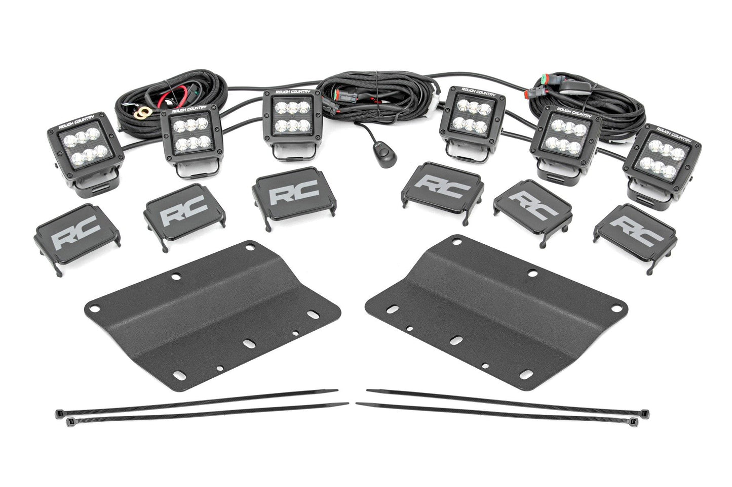 Rough Country LED Light Kit | Fog Mount | Triple 2" Black Pair | Spot | Ford Bronco (21-25)