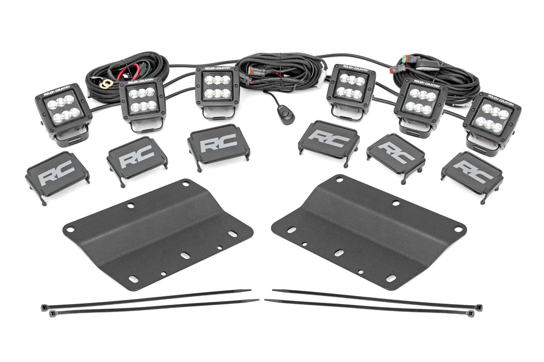 Rough Country LED Light Kit | Fog Mount | Triple 2" Black Pair | Spot | Ford Bronco (21-25)