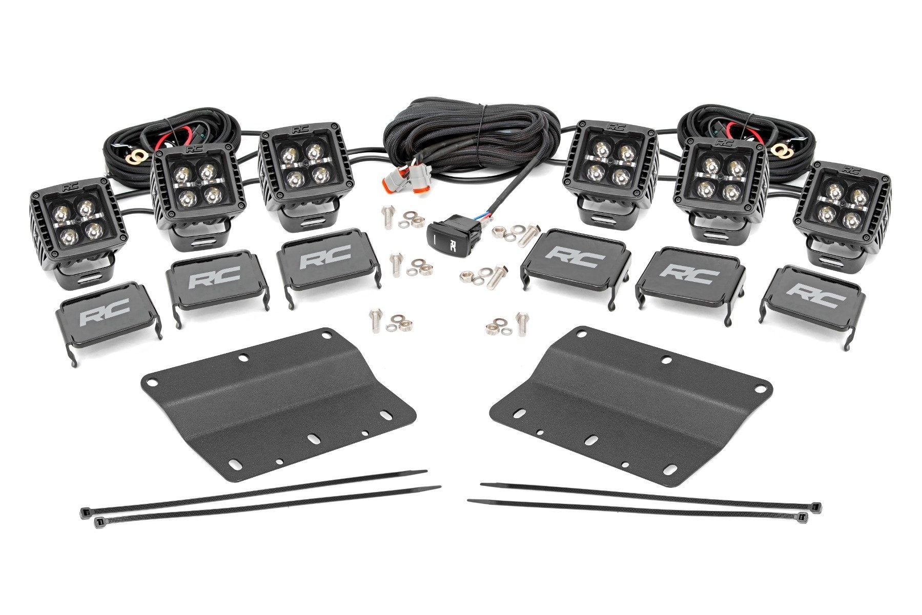 Rough Country LED Light Kit | Fog Mount | Triple 2" Black Pair | Amber DRL | Ford Bronco (21-25)