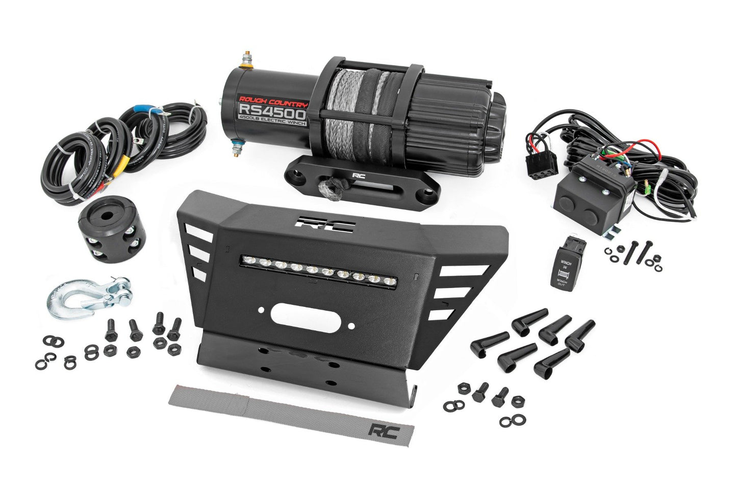 Rough Country Winch Plate | 4500-LB Winch | 10" Black Slimline | Honda Pioneer 520