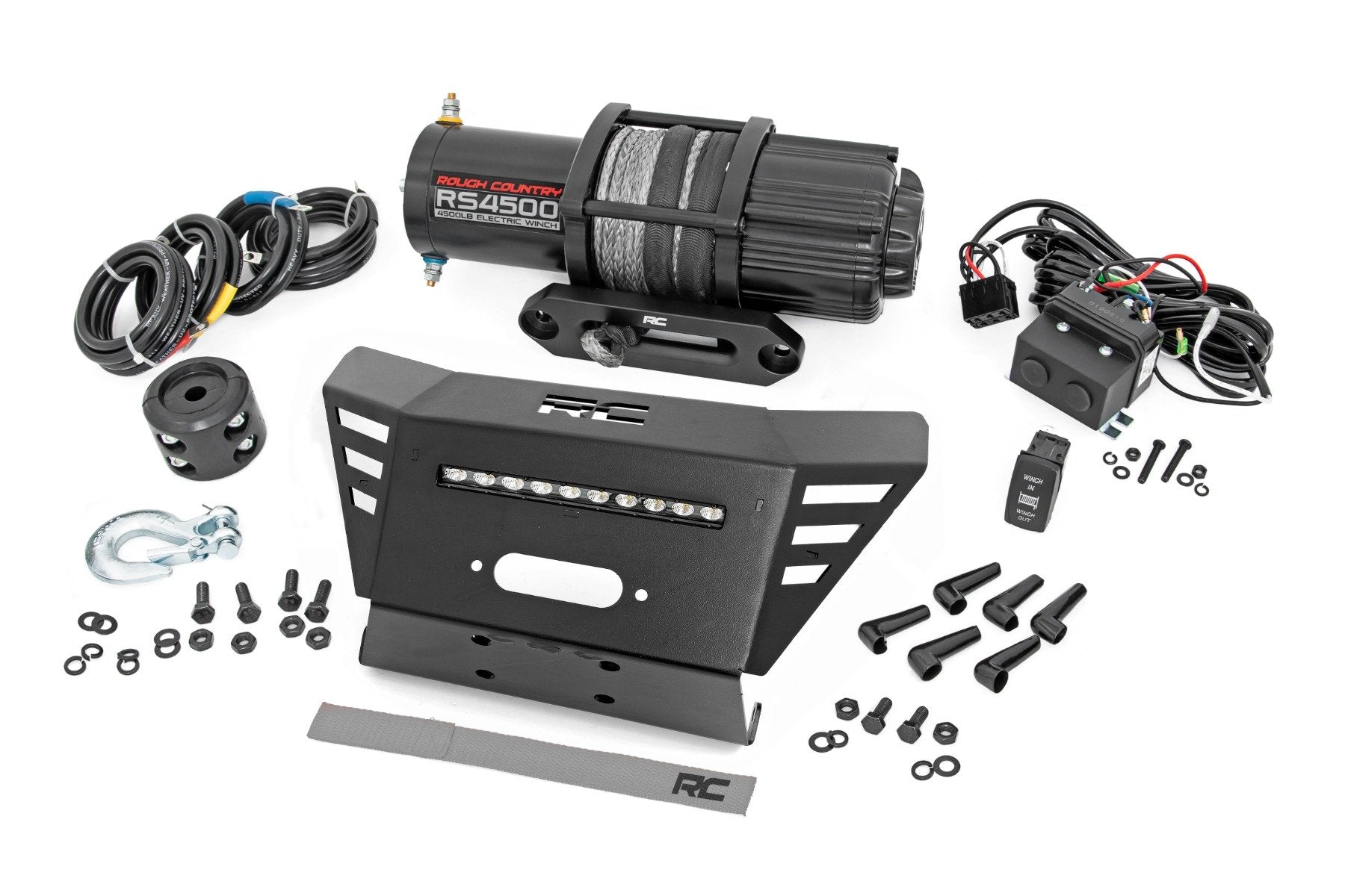 Rough Country Winch Plate | 4500-LB Winch | 10" Black Slimline | Honda Pioneer 520