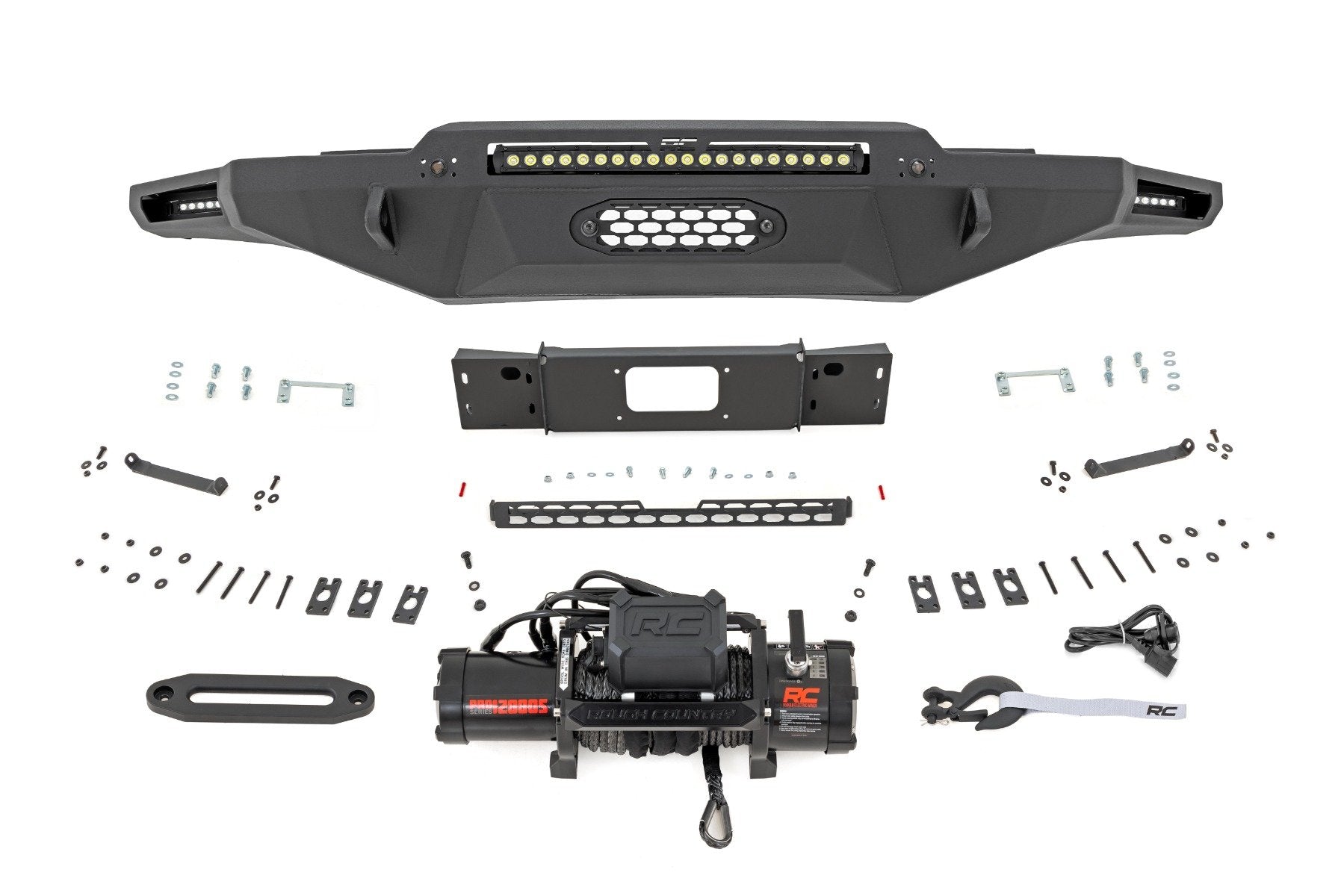 Rough Country Hybrid Front Bumper | 12000S | Blk LED w/ White DRL | Toyota Tundra (22-26)