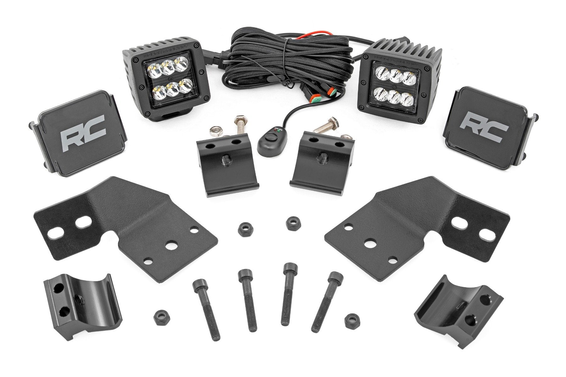 Rough Country LED Light Kit | Front Mount | 2" Black Pair | Polaris XPEDITION ADV 5