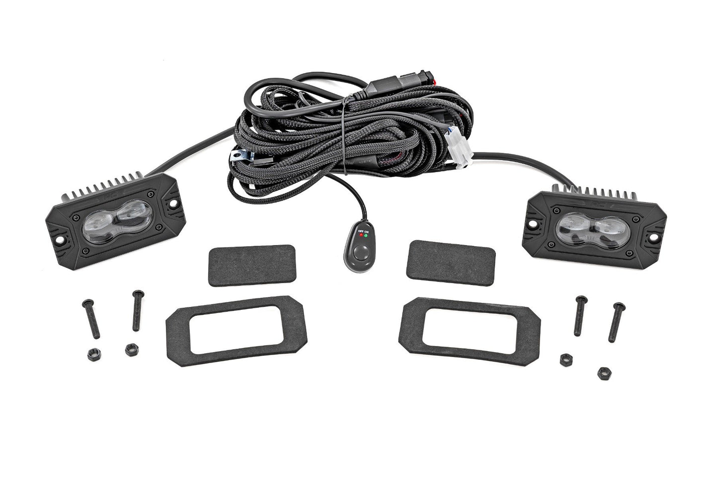 Rough Country 3x1.75 Inch Black Series LED Slim Aux | SAE Fog | Flush Mount | Pair