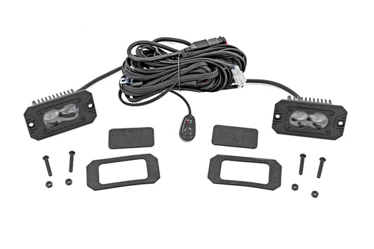 Rough Country 3x1.75 Inch Black Series LED Slim Aux | SAE Fog | Flush Mount | Pair