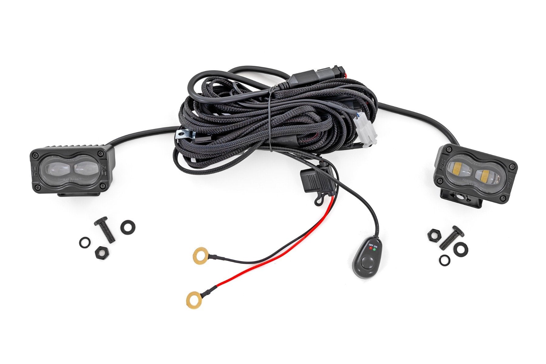 Rough Country 3x1.75 Inch Black Series | Yellow | LED Slim Aux | SAE Fog | Pair