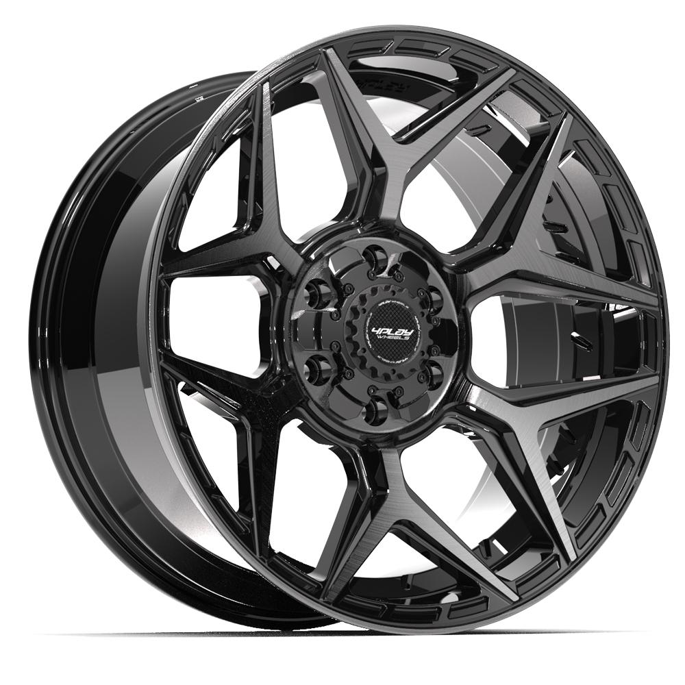 4PLAY 4P06 20x9 6X139.7, 6X135 0 GLOSS BLACK W/ BRUSHED FACE & TINTED CLEAR