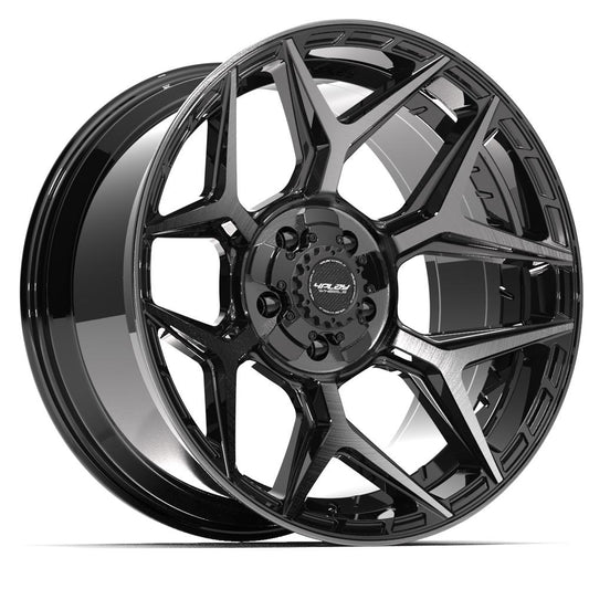 4PLAY 4P06 20x10 5X127, 5X139.7 -18 GLOSS BLACK W/ BRUSHED FACE & TINTED CLEAR