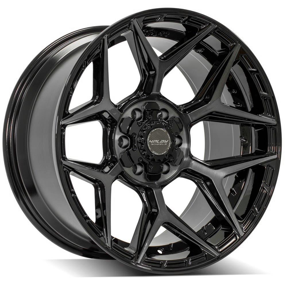 4PLAY 4P06 20x10 6X139.7, 6X135 -18 GLOSS BLACK W/ BRUSHED FACE & TINTED CLEAR