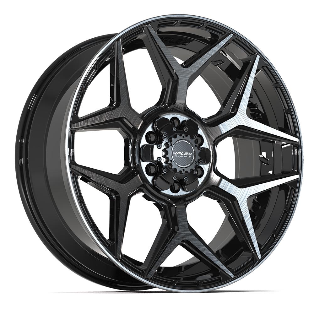 4PLAY 4P06 22x9 6X139.7, 6X135 12 GLOSS BLACK W/ BRUSHED FACE & TINTED CLEAR