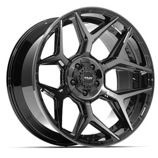 4PLAY 4P06 22x10 5X127, 5X139.7 -18 GLOSS BLACK W/ BRUSHED FACE & TINTED CLEAR