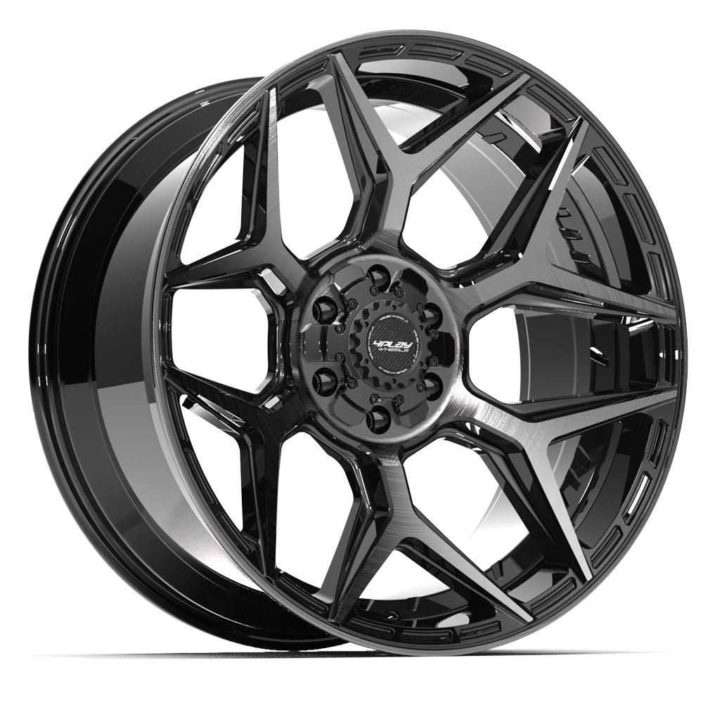 4PLAY 4P06 22x10 6X139.7, 6X135 -18 GLOSS BLACK W/ BRUSHED FACE & TINTED CLEAR