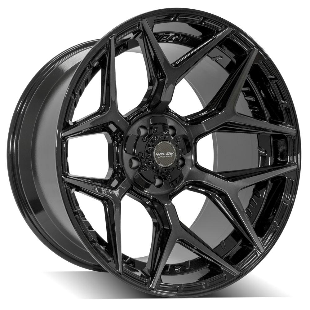 4PLAY 4P06 22x12 5X127, 5X139.7 -44 GLOSS BLACK W/ BRUSHED FACE & TINTED CLEAR
