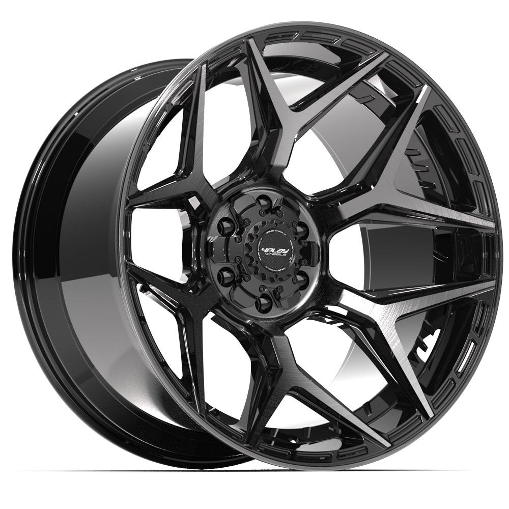 4PLAY 4P06 22x12 6X139.7, 6X135 -44 GLOSS BLACK W/ BRUSHED FACE & TINTED CLEAR