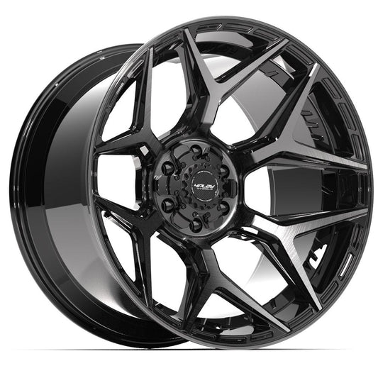4PLAY 4P06 22x12 6X139.7, 6X135 -44 GLOSS BLACK W/ BRUSHED FACE & TINTED CLEAR