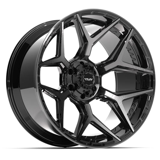 4PLAY 4P06 24x12 6X139.7, 6X135 -44 GLOSS BLACK W/ BRUSHED FACE & TINTED CLEAR