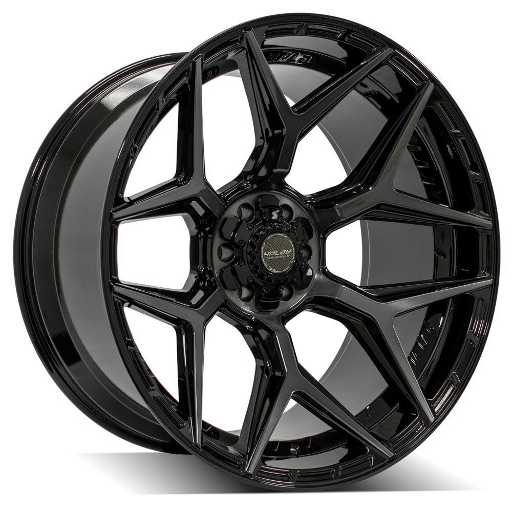 4PLAY 4P06 24x12 6X139.7, 6X135 -44 GLOSS BLACK W/ BRUSHED FACE & TINTED CLEAR