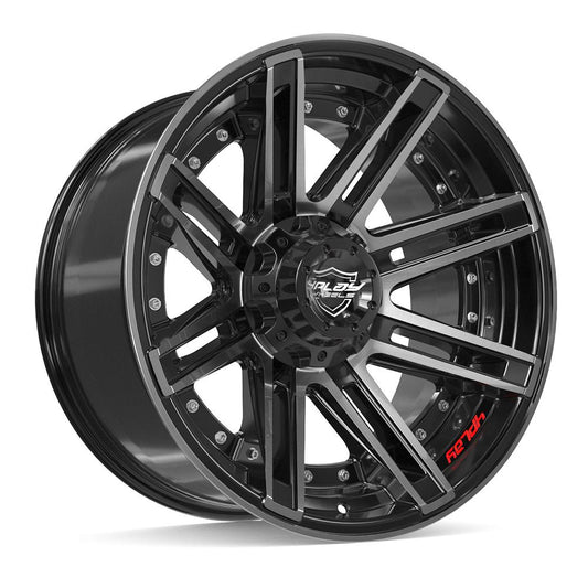 4PLAY 4P08 20x10 5X127, 5X139.7 -24 GLOSS BLACK W/ BRUSHED FACE & TINTED CLEAR