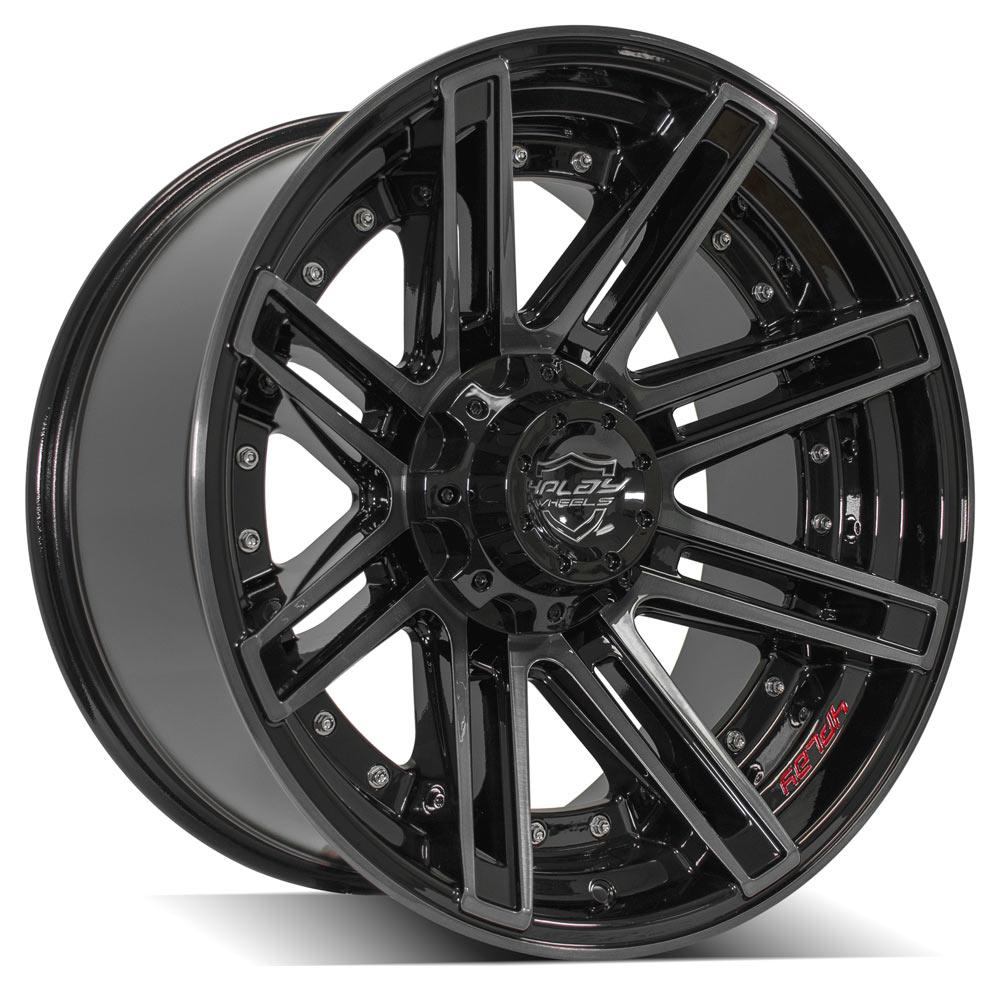 4PLAY 4P08 20x10 5X127, 5X139.7 -24 GLOSS BLACK W/ BRUSHED FACE & TINTED CLEAR