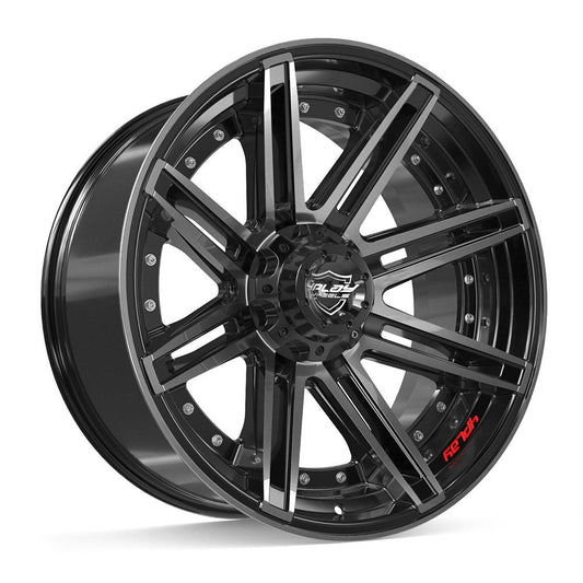 4PLAY 4P08 22x10 5X127, 5X139.7 -24 GLOSS BLACK W/ BRUSHED FACE & TINTED CLEAR