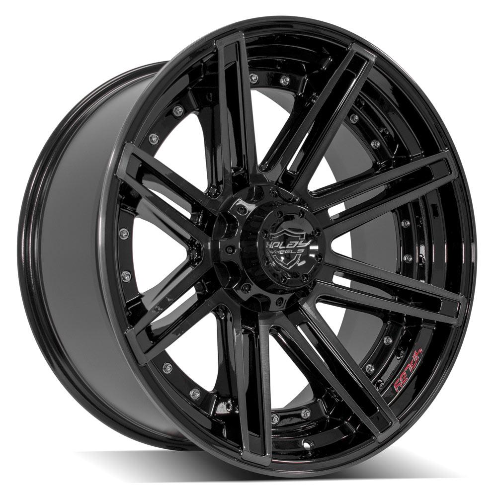 4PLAY 4P08 22x10 5X127, 5X139.7 -24 GLOSS BLACK W/ BRUSHED FACE & TINTED CLEAR