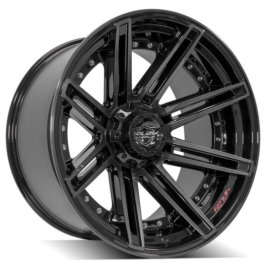 4PLAY 4P08 22x12 5X127, 5X139.7 -44 GLOSS BLACK W/ BRUSHED FACE & TINTED CLEAR