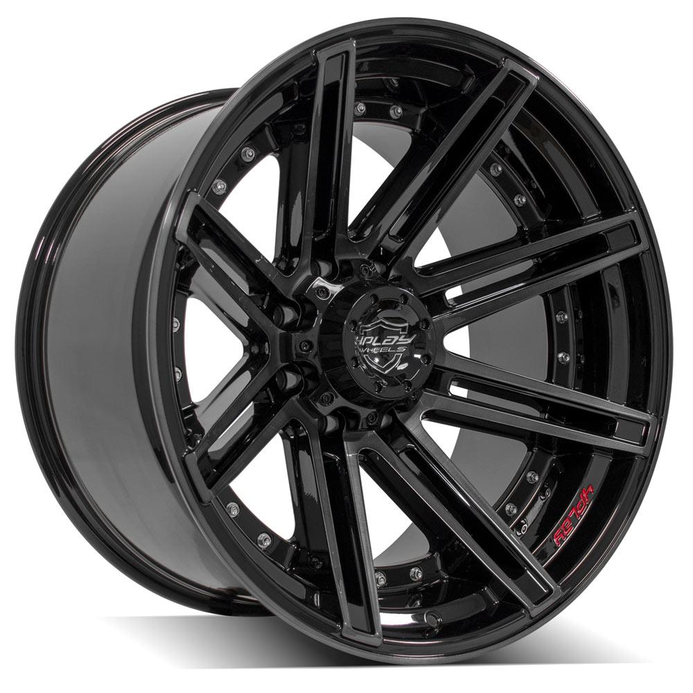 4PLAY 4P08 22x12 8X170 -44 GLOSS BLACK W/ BRUSHED FACE & TINTED CLEAR
