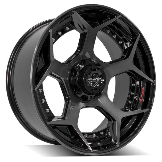 4PLAY 4P50 22x10 5X127, 5X139.7 -24 GLOSS BLACK W/ BRUSHED FACE & TINTED CLEAR