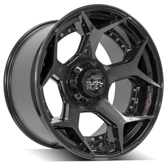 4PLAY 4P50 22x12 6X139.7, 6X135 -44 GLOSS BLACK W/ BRUSHED FACE & TINTED CLEAR