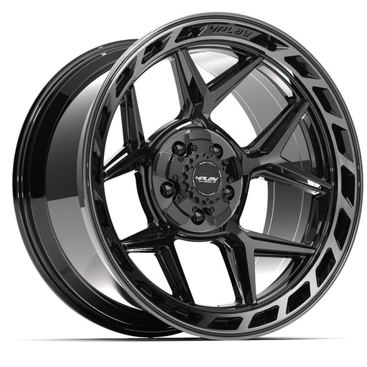 4PLAY 4P55 20x10 5X127, 5X139.7 -18 GLOSS BLACK W/ BRUSHED FACE & TINTED CLEAR