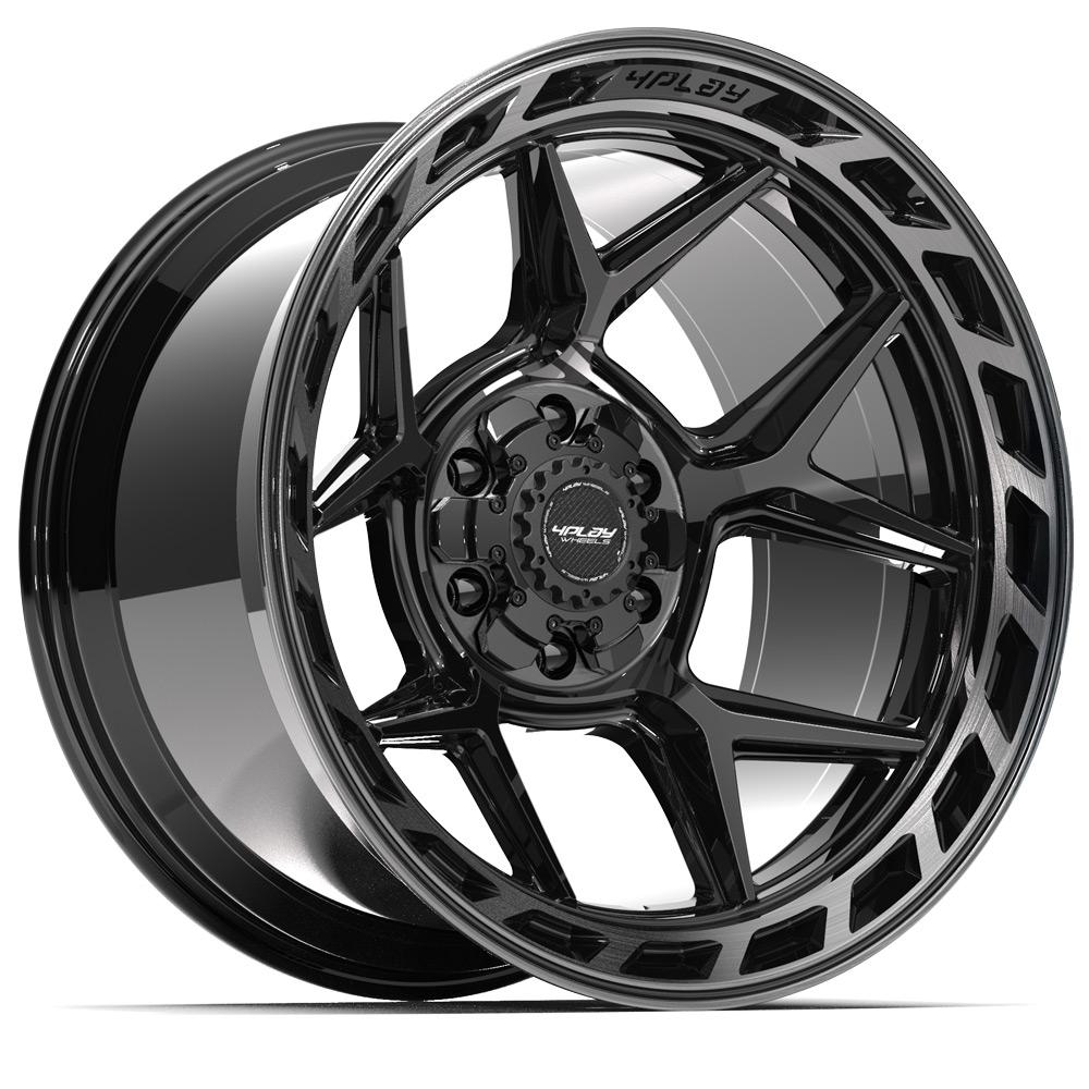 4PLAY 4P55 20x12 6X139.7, 6X135 -44 GLOSS BLACK W/ BRUSHED FACE & TINTED CLEAR