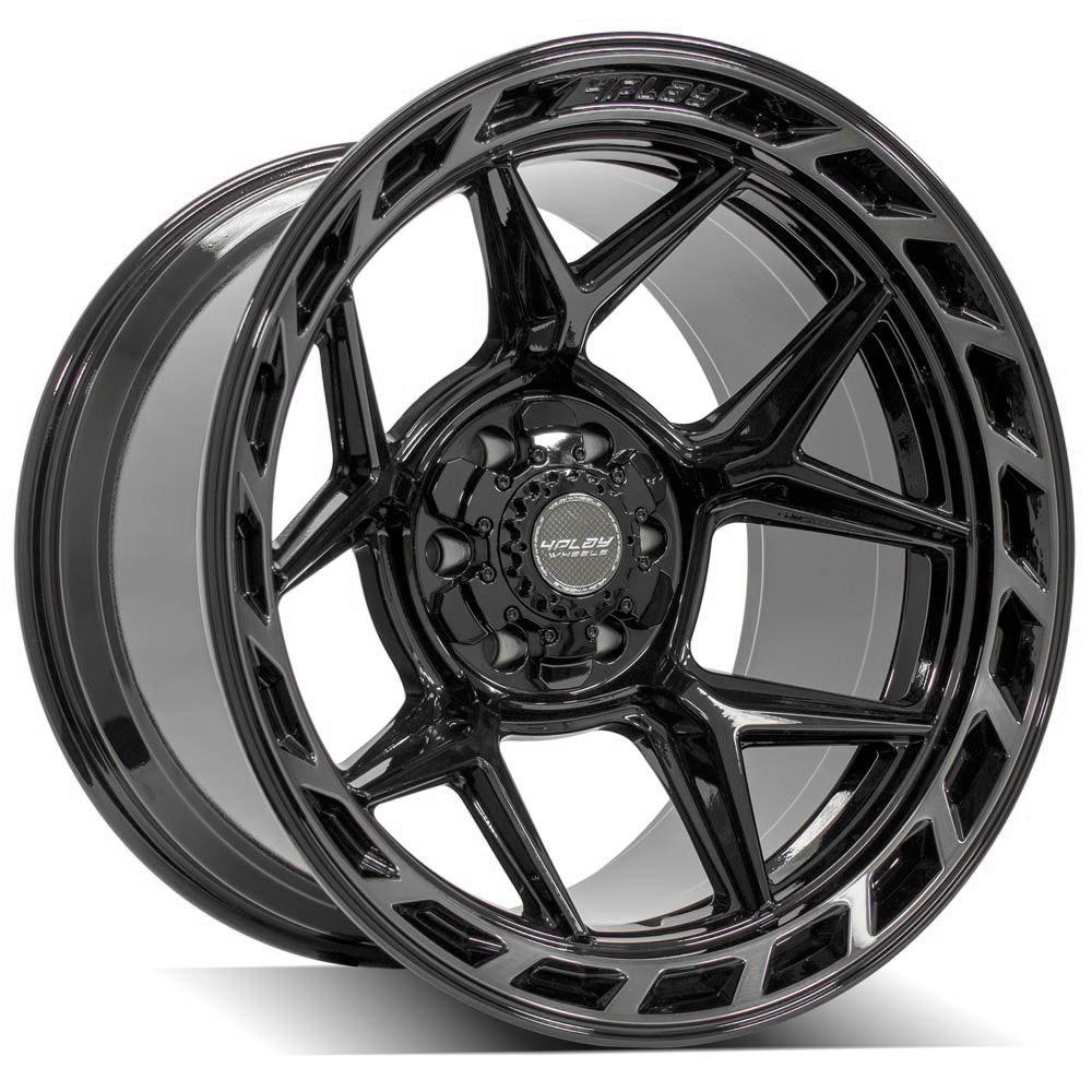 4PLAY 4P55 20x12 6X139.7, 6X135 -44 GLOSS BLACK W/ BRUSHED FACE & TINTED CLEAR