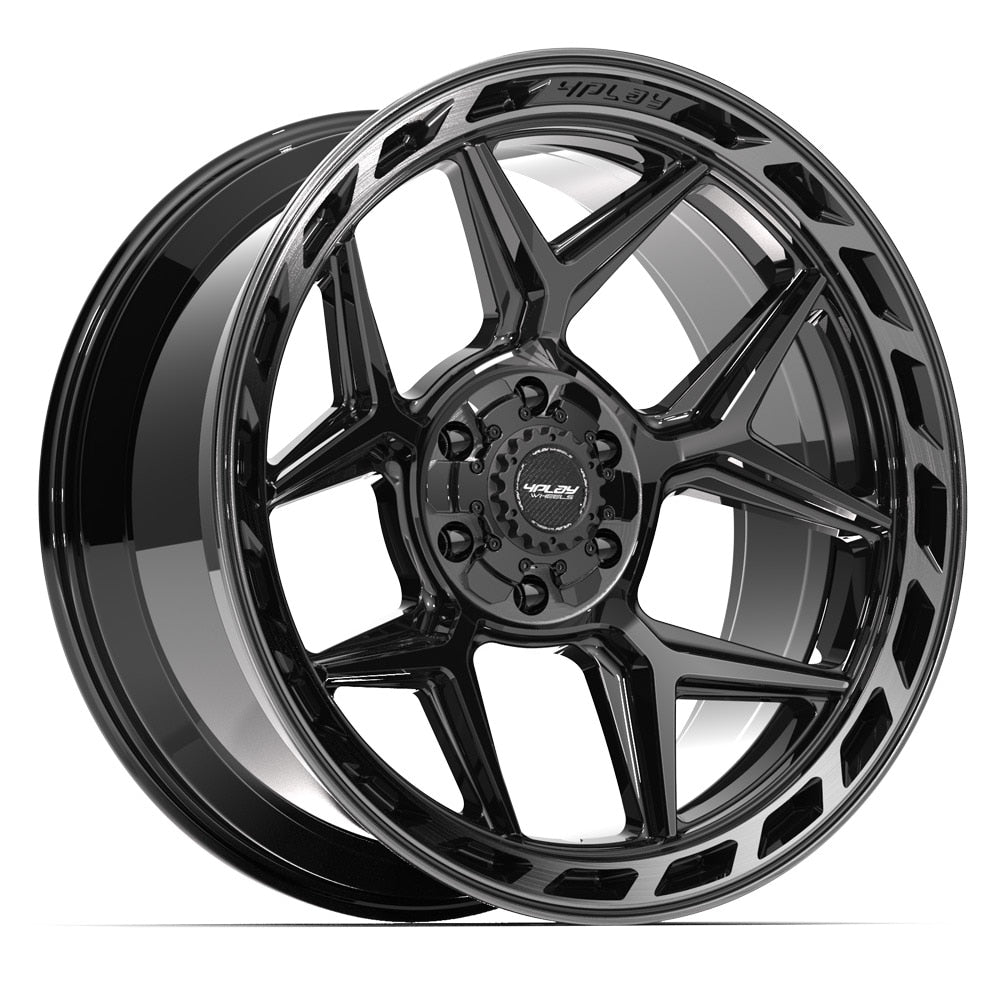 4PLAY 4P55 22x10 6X139.7, 6X135 -18 GLOSS BLACK W/ BRUSHED FACE & TINTED CLEAR